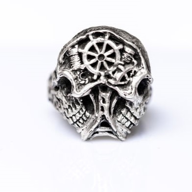 Inel Argint Extreme din argint 925 – două jumătăți de craniu sculptate manual